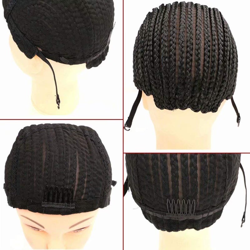 FEEL ME Adjustable Crochet Cornrow Wig Cap Synthetic Braided Cap with Adjustable Straps Breathable Crochet Caps with Combs for Braiding Hair Sew in Hair Weave Braided Wig Cap for Women - Image 2